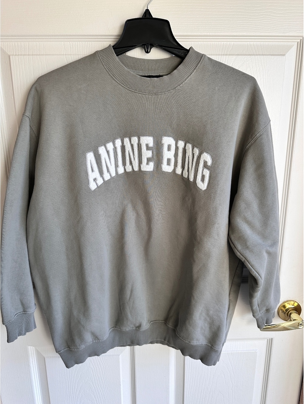 Anine Bing Gray Crewneck Sweatshirt with White Logo Embroidery